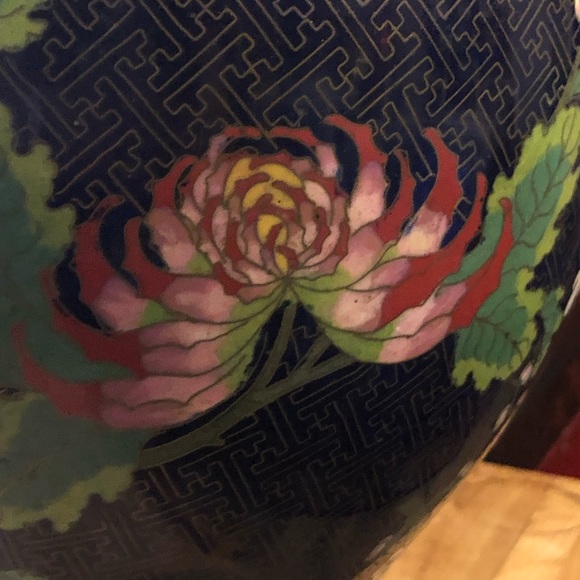 Large Qing Dynasty  Cloisonné Turquoise  Floral Vase - Picture 9 of 13